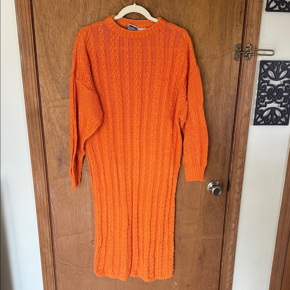 Cozy Orange Cable-Knit Maxi Sweater Dress